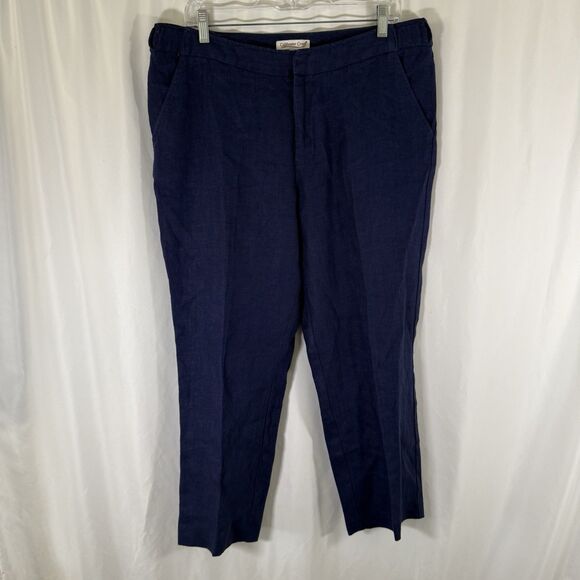 Coldwater Creek 100% Linen Pants Women's 12P Navy Blue Flat Front pockets - Picture 1 of 11